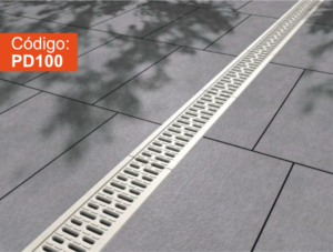 Trinchera de hormigón polímero gris con diseño estructural PD100