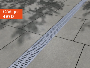 Trinchera plástica gris con ranuras para instalación de cables y tuberías