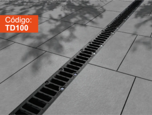 Imagen técnica de la trinchera TraffikDrain modelo 100 para drenaje industrial