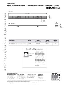 Trinchera Miniklassik en acero inoxidable con diseño longitudinal para drenaje eficiente