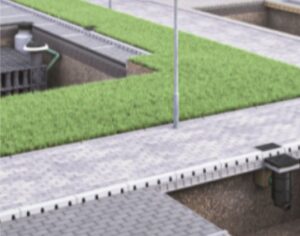 Sistema de drenaje modular ACO Stormbrixx con componentes interconectados para gestión de aguas pluviales
